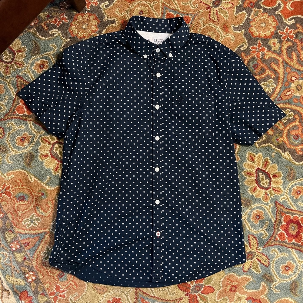 Original Penguin Short Sleeve Button Down Blue and Stars Medium